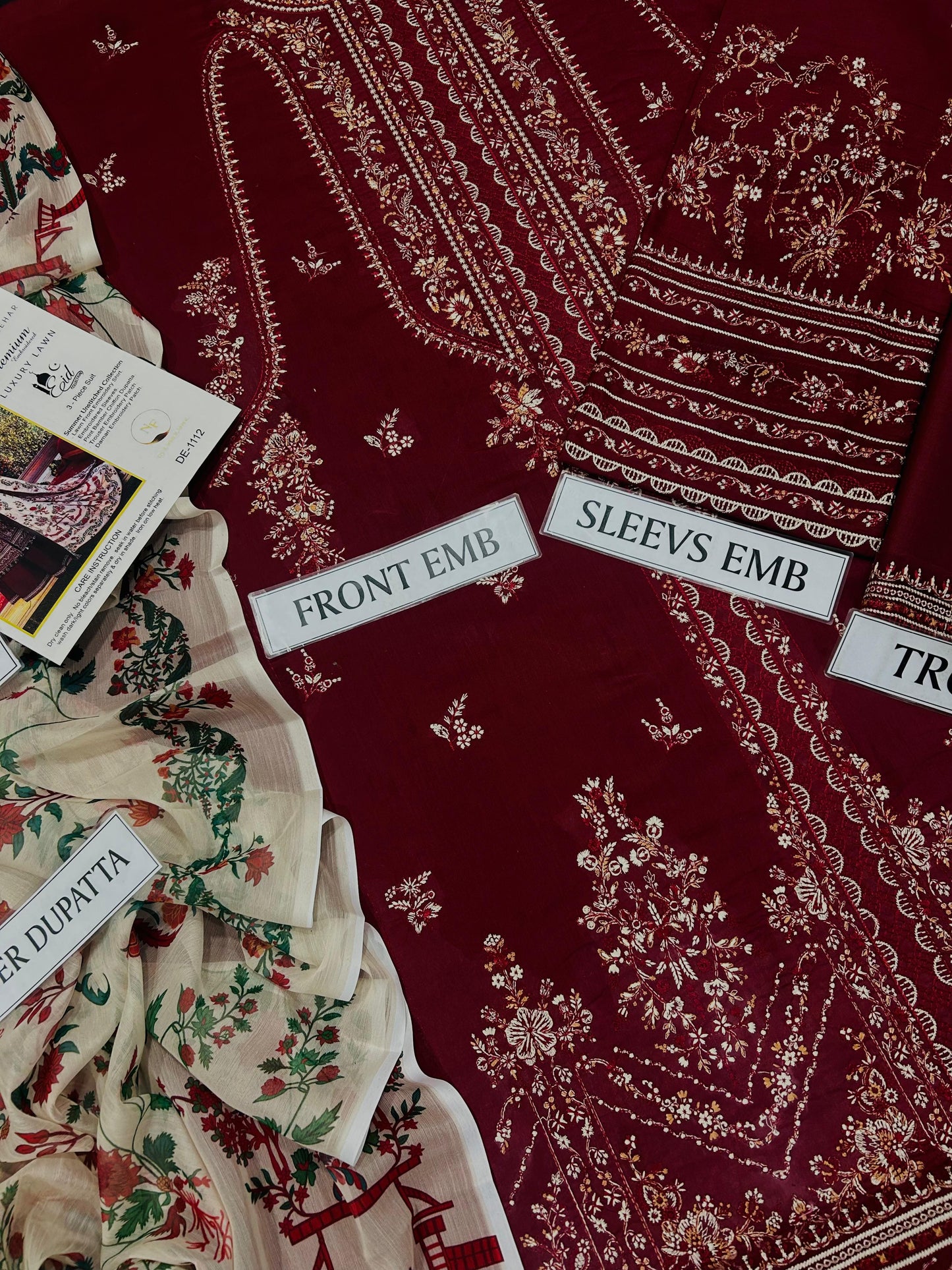 3 pc luxury lawn embroidery suit by Hussain Rehar code #005