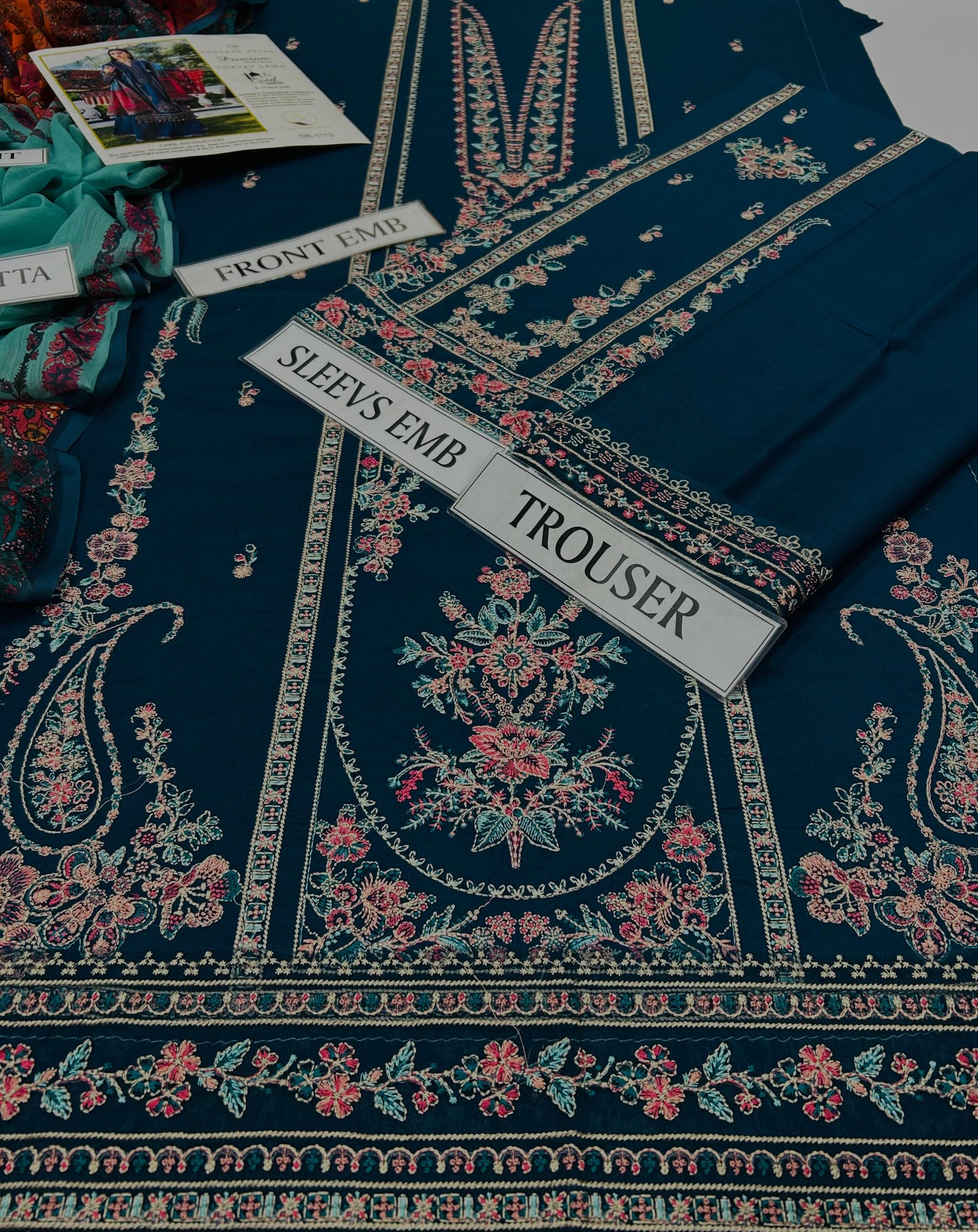 3 pc luxury lawn embroidery suit by Hussain Rehar code #001