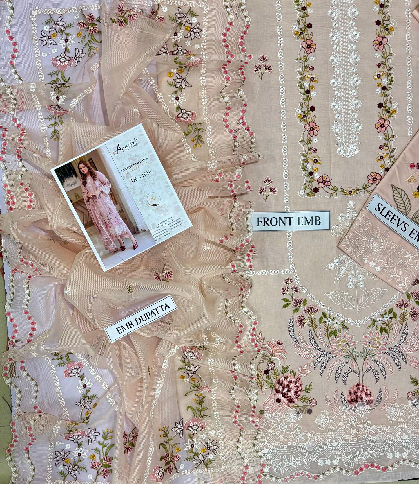 3 pc luxury lawn embroidery suit by ANEELA’S code #006