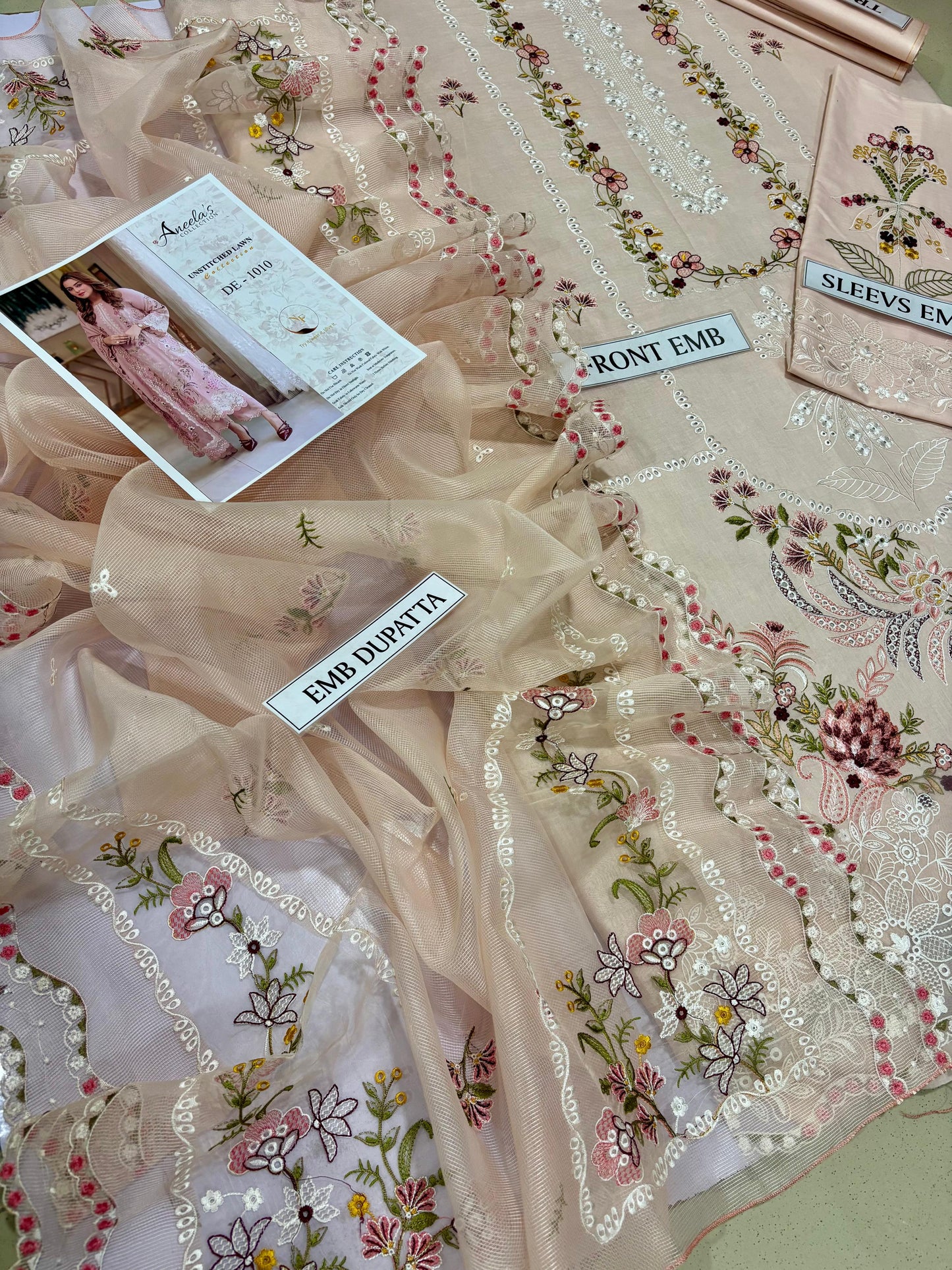 3 pc luxury lawn embroidery suit by ANEELA’S code #006