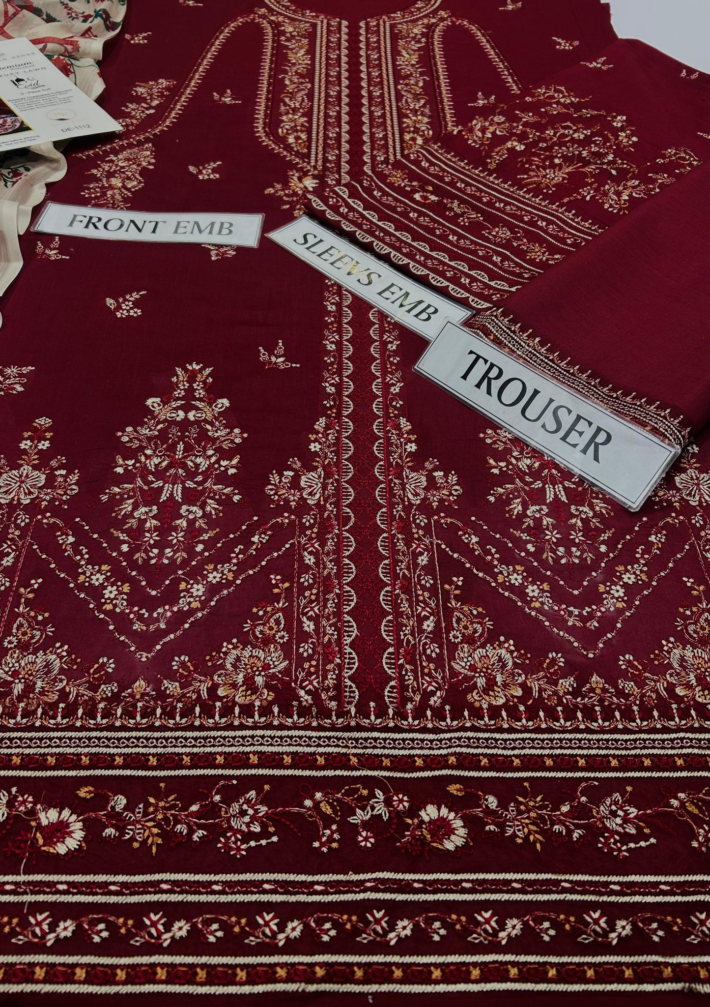 3 pc luxury lawn embroidery suit by Hussain Rehar code #005