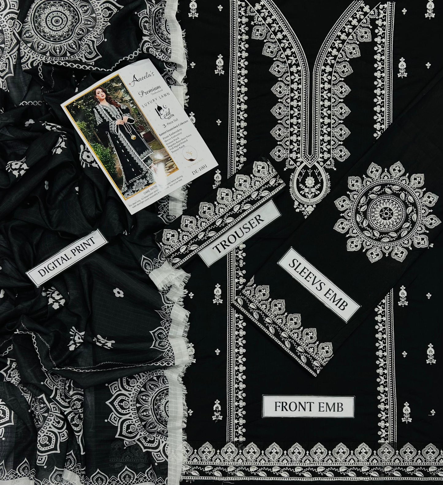 3 pc luxury lawn embroidery suit by ANEELAS  code #008