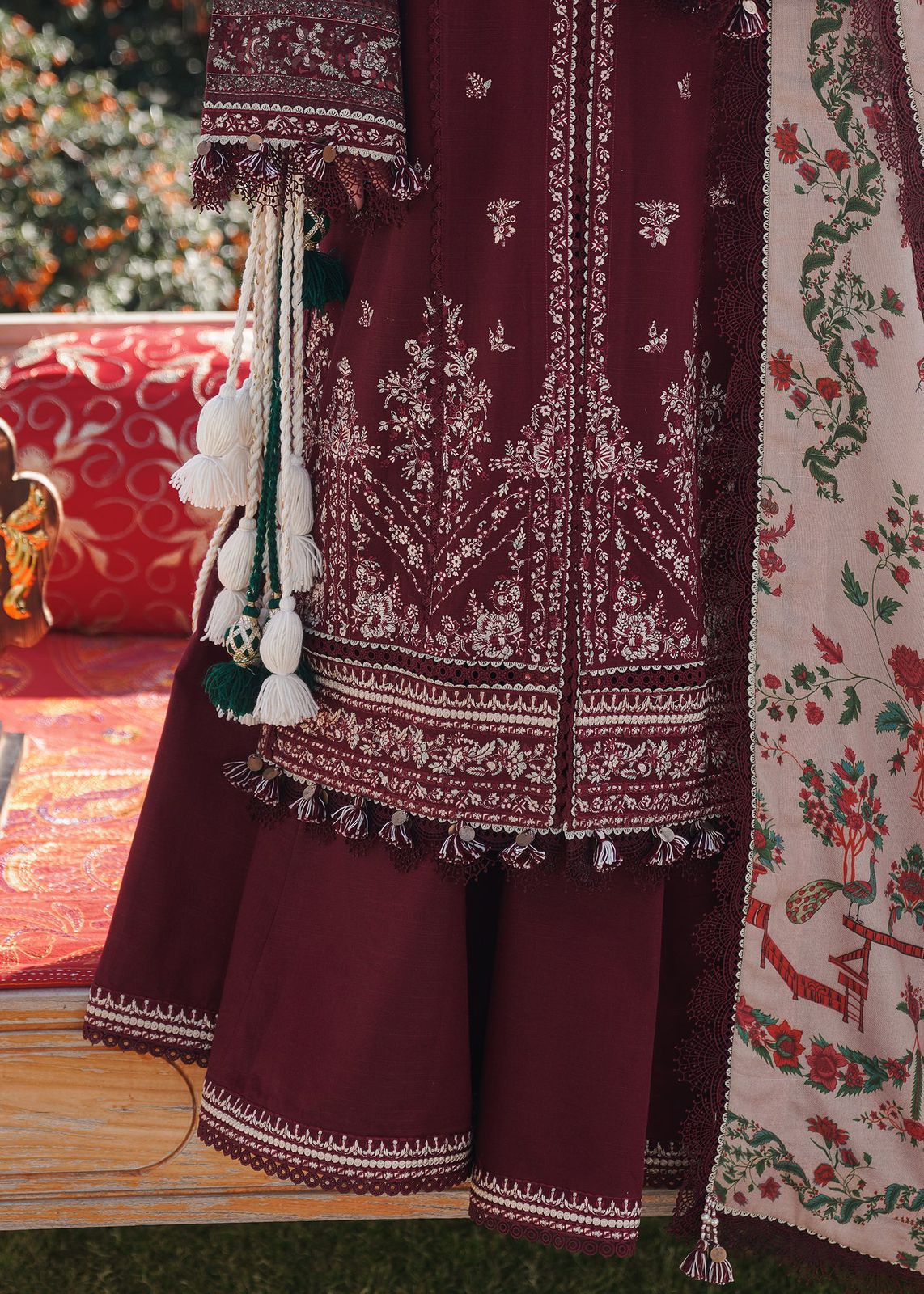 3 pc luxury lawn embroidery suit by Hussain Rehar code #005