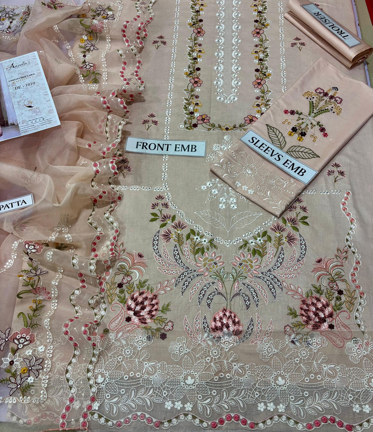 3 pc luxury lawn embroidery suit by ANEELA’S code #006