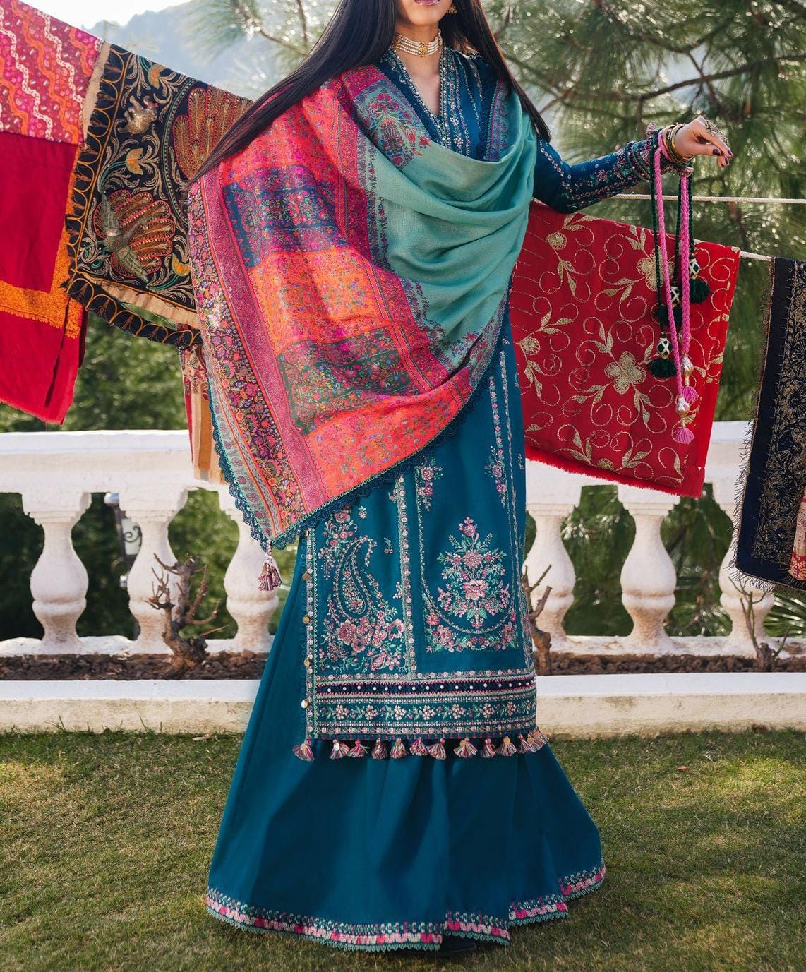 3 pc luxury lawn embroidery suit by Hussain Rehar code #001