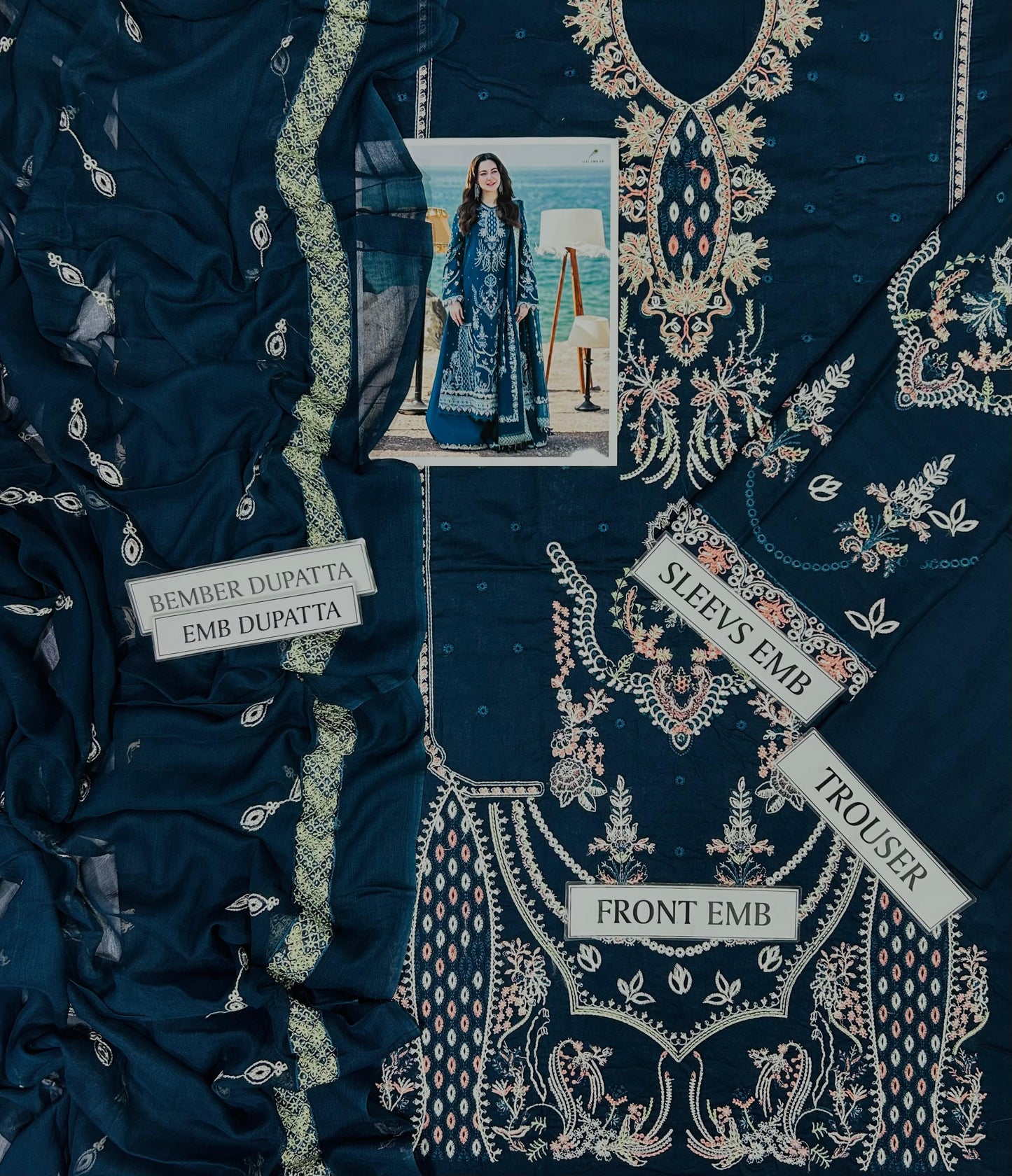 QALAMKAR 3 PC EMROIDERY LAWN HIT CODE|1213