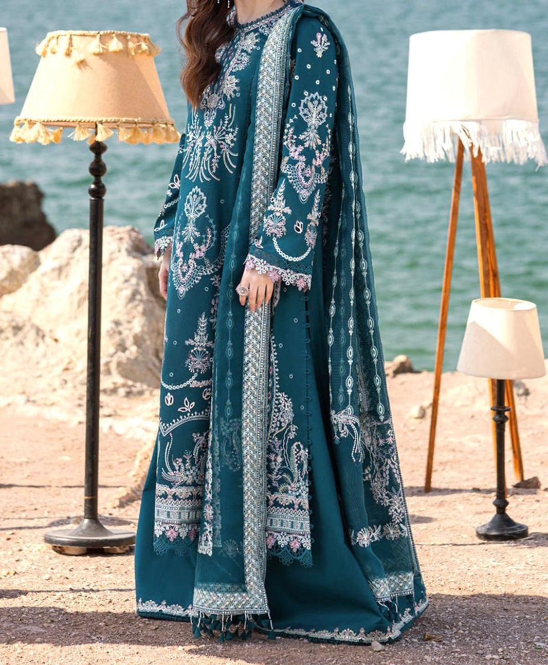 QALAMKAR 3 PC EMROIDERY LAWN HIT CODE|1213